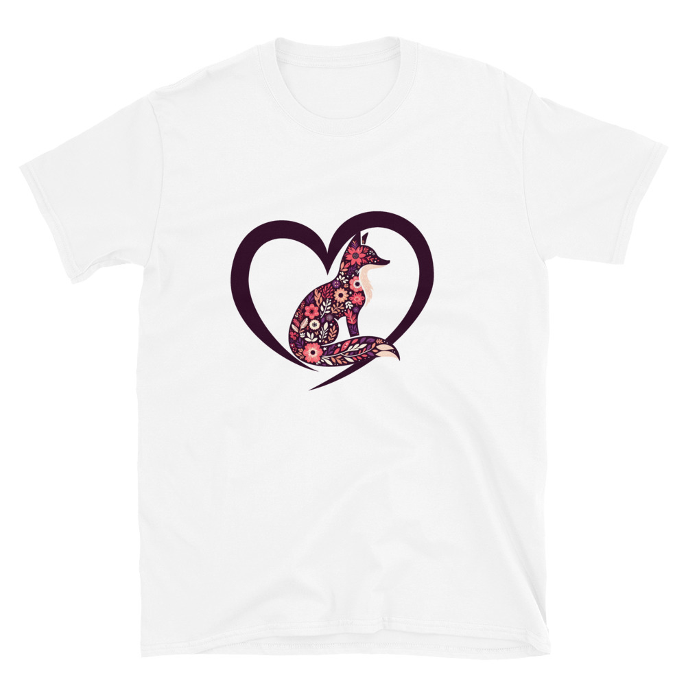 Camiseta con Bonito Diseño Imaginativo de estilo Folk en la silueta de un Elegante Zorro Rojo con Corazón - Imagen 3