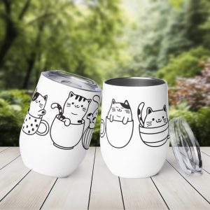 Vaso Térmico para Zumo, Vino, Té con Divertidos Gatos en Tazas