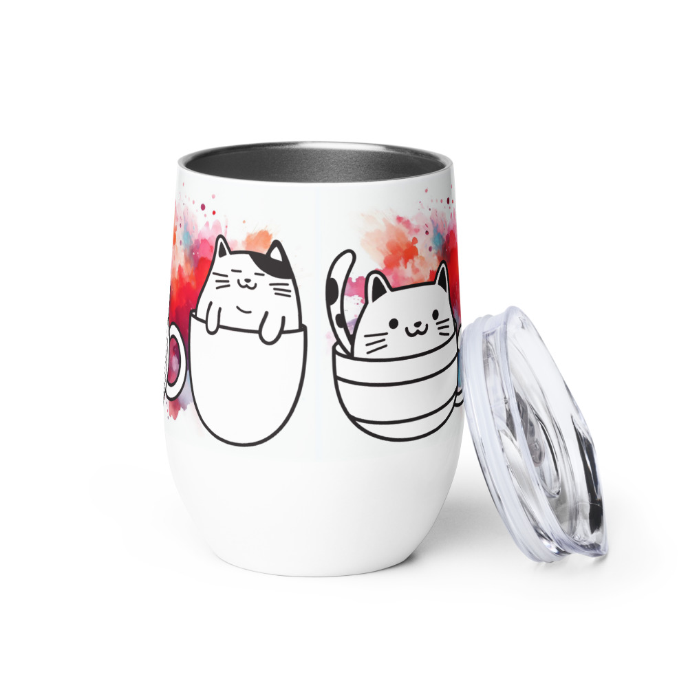 Vaso Térmico para Zumo, Vino, Té con Divertidos Gatos en Tazas con fondo de Colores - Imagen 6