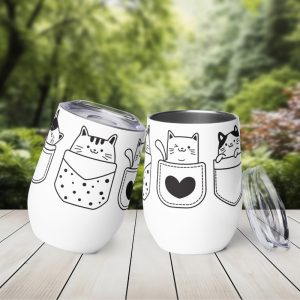 Vaso Térmico para Zumo, Vino, Té con Divertidos Gatos en Bolsillos