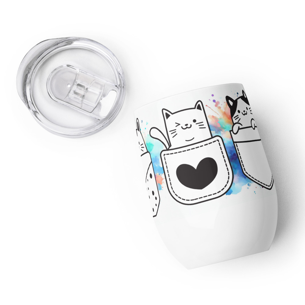 Vaso Térmico para Zumo, Vino, Té con Divertidos Gatos en Bolsillos con fondo de Colores - Imagen 7