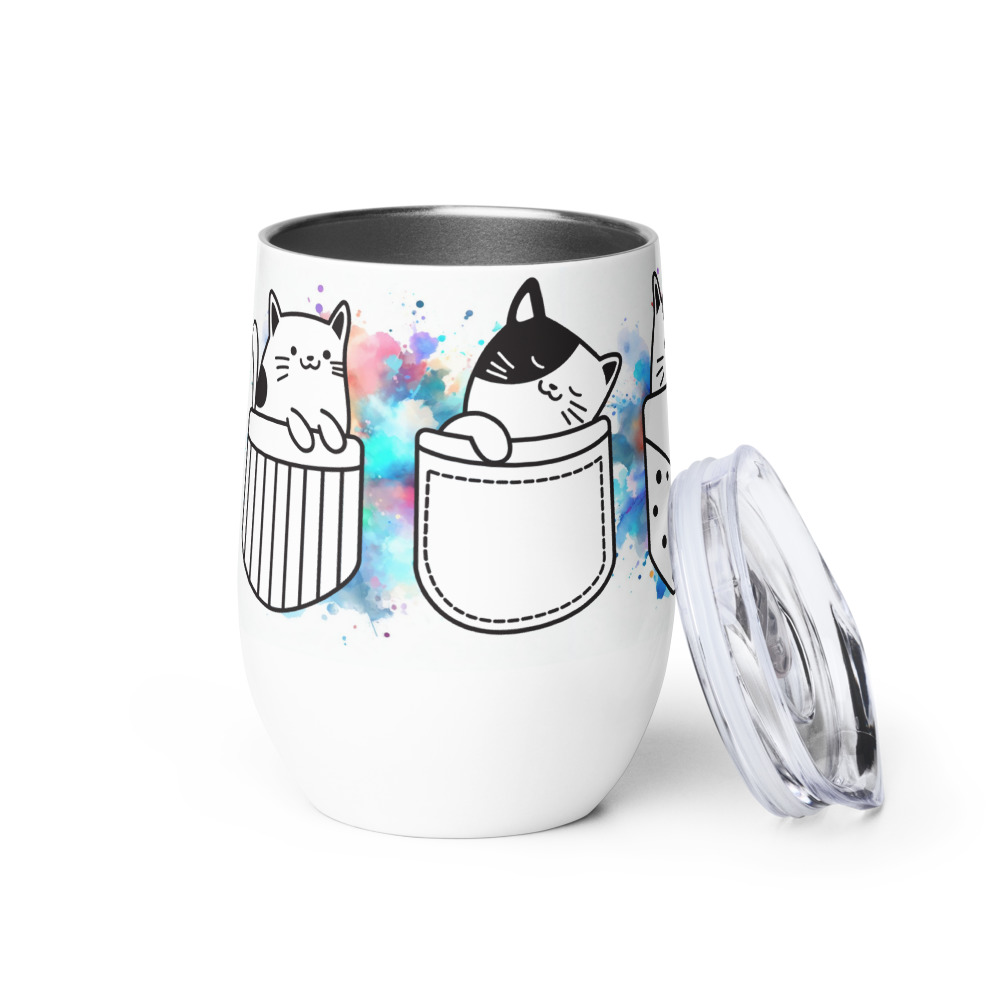 Vaso Térmico para Zumo, Vino, Té con Divertidos Gatos en Bolsillos con fondo de Colores - Imagen 6
