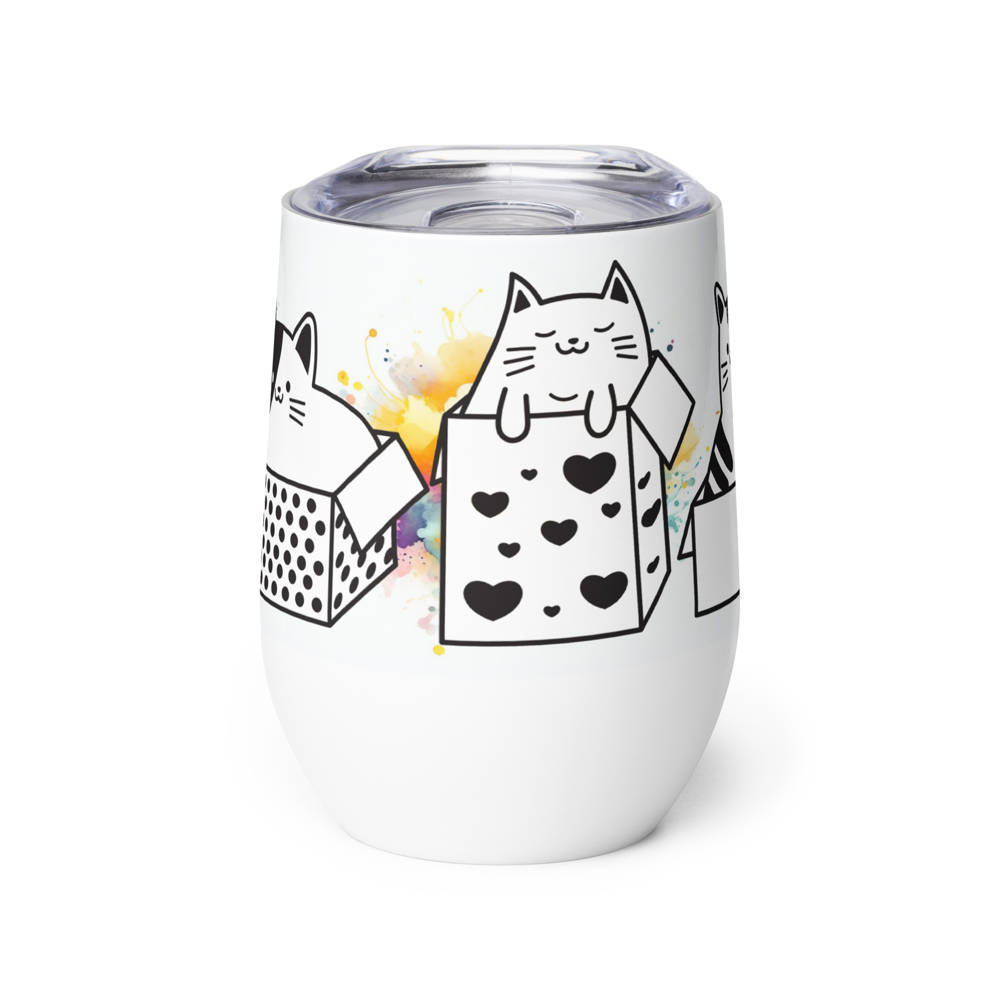 Vaso Térmico para Zumo, Vino, Té con Divertidos Gatos en Cajas con fondo de Colores - Imagen 2