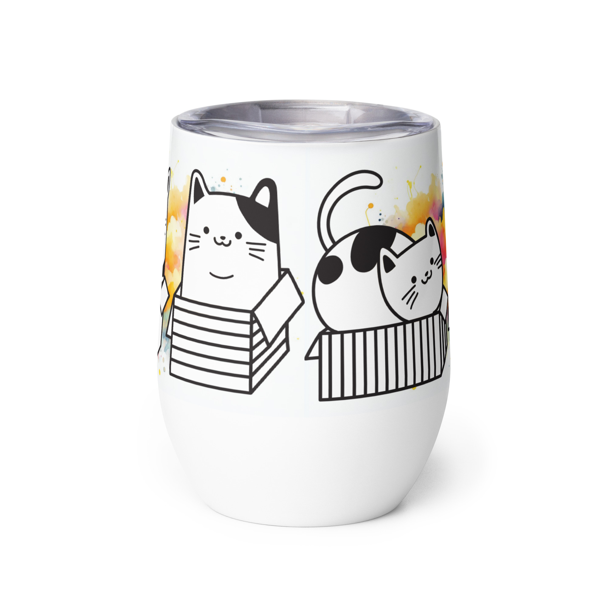 Vaso Térmico para Zumo, Vino, Té con Divertidos Gatos en Cajas con fondo de Colores - Imagen 3