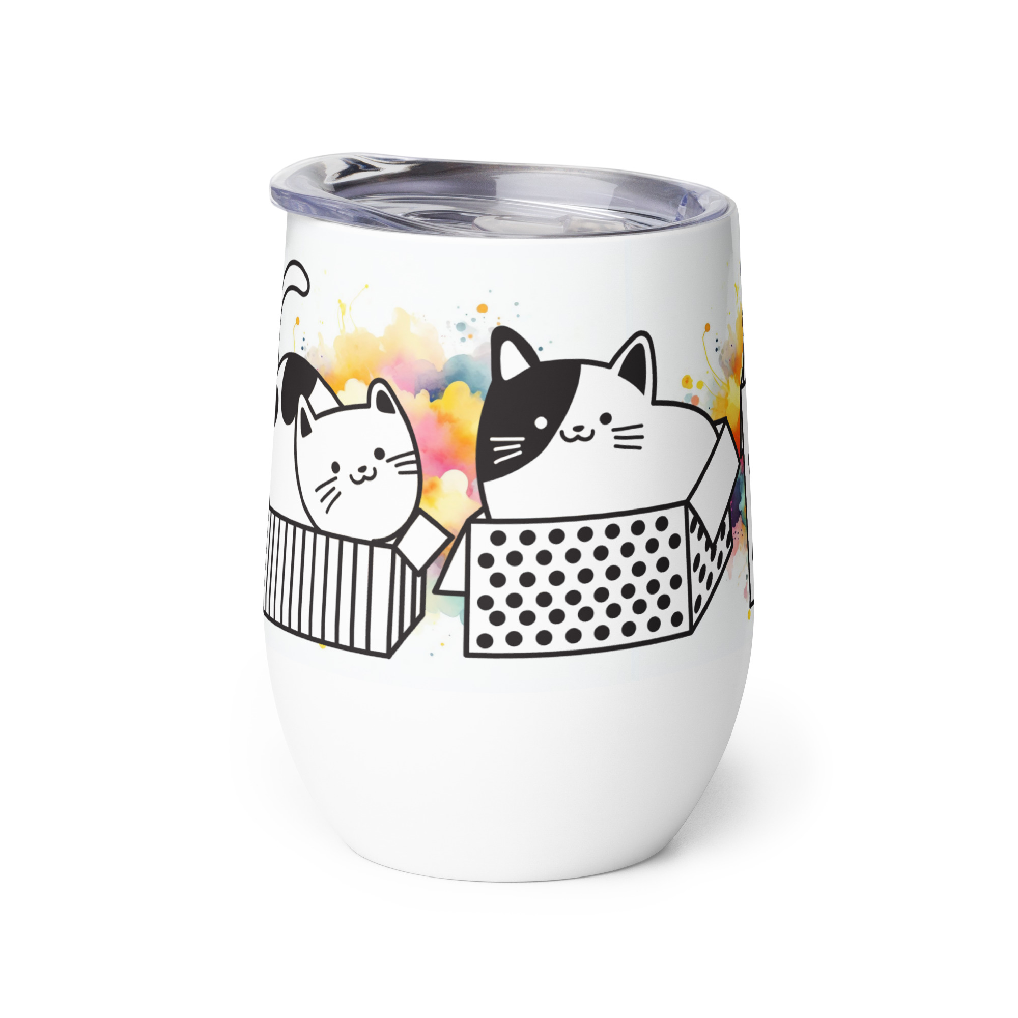 Vaso Térmico para Zumo, Vino, Té con Divertidos Gatos en Cajas con fondo de Colores - Imagen 5