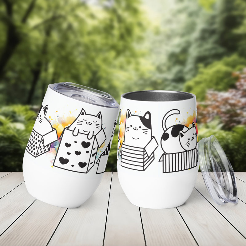 Vaso Térmico para Zumo, Vino, Té con Divertidos Gatos en Cajas con fondo de Colores