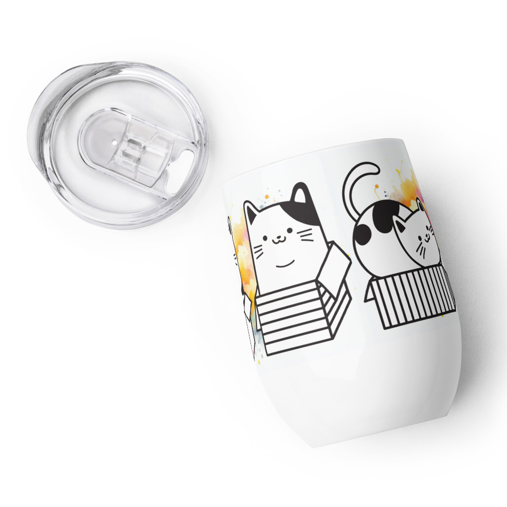 Vaso Térmico para Zumo, Vino, Té con Divertidos Gatos en Cajas con fondo de Colores - Imagen 7