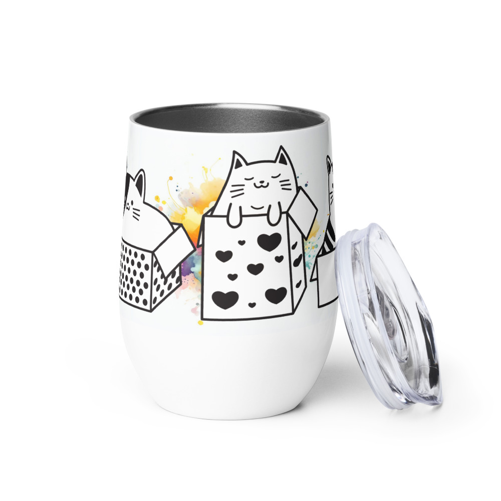Vaso Térmico para Zumo, Vino, Té con Divertidos Gatos en Cajas con fondo de Colores - Imagen 6
