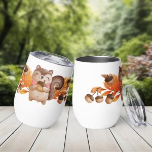 Ternura en un Vaso. Bonita Ardilla con Bellotas. Para Zumo, Vino, Té. Térmico.