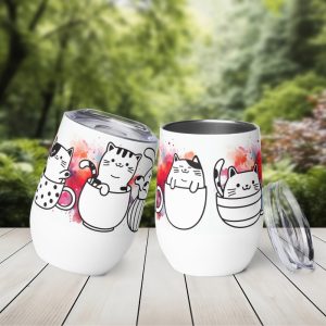 Vaso Térmico para Zumo, Vino, Té con Divertidos Gatos en Tazas con fondo de Colores