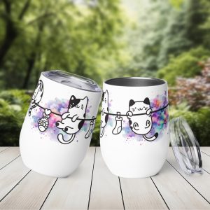 Vaso Térmico para Zumo, Vino, Té con Divertidos Gatos en una Cuerda y fondo de colores