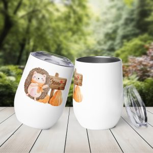 Ternura en un Vaso. Divertido Erizo con Calabazas en Otoño. Para Zumo, Vino, Té. Térmico.