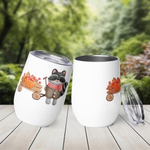 Ternura en un Vaso. Sonriente Mapache con un Carrito de Bayas Rojas. Para Zumo, Vino, Té. Térmico.