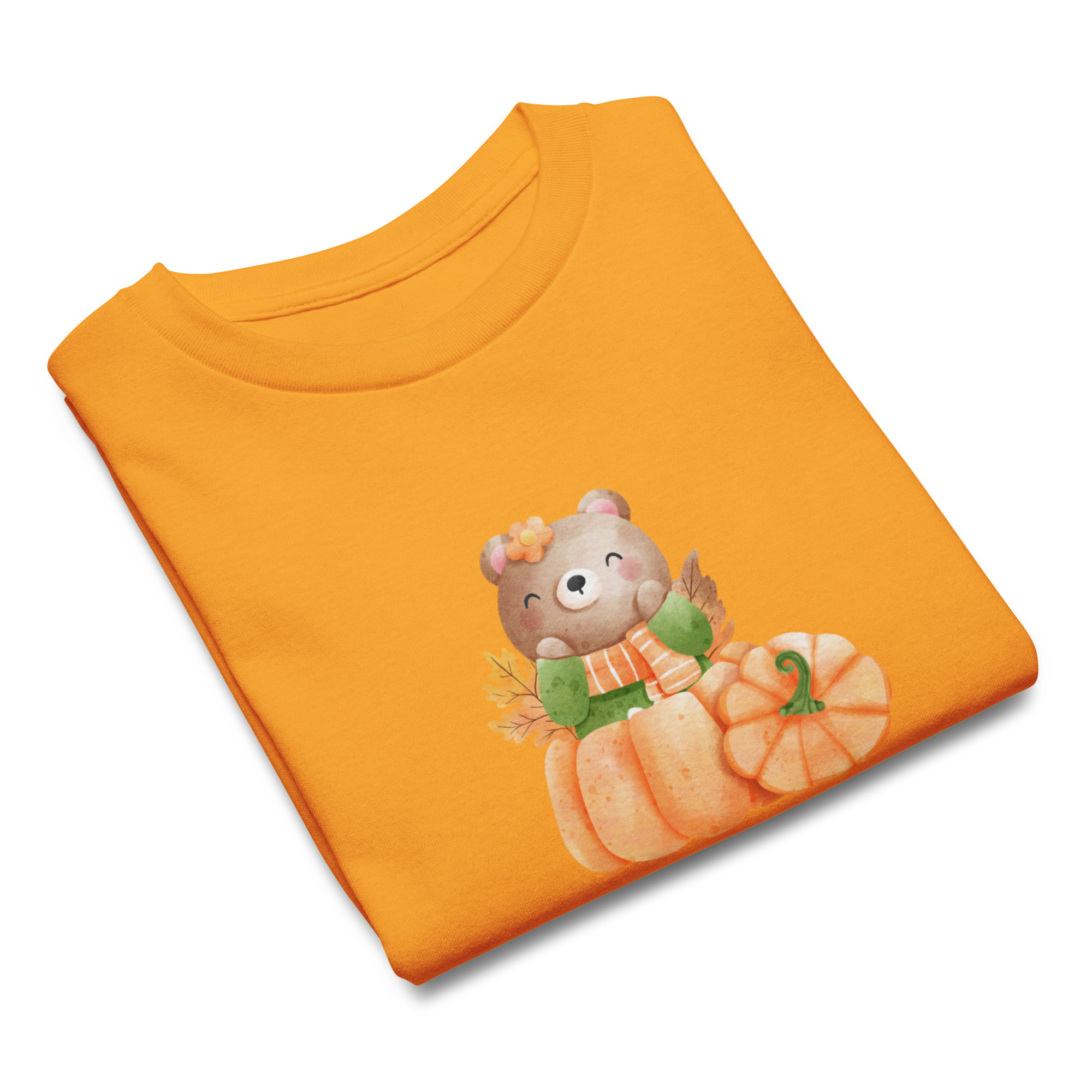 Camiseta para niño y niña con una simpática osita en una calabaza con hojas de otoño - Imagen 8