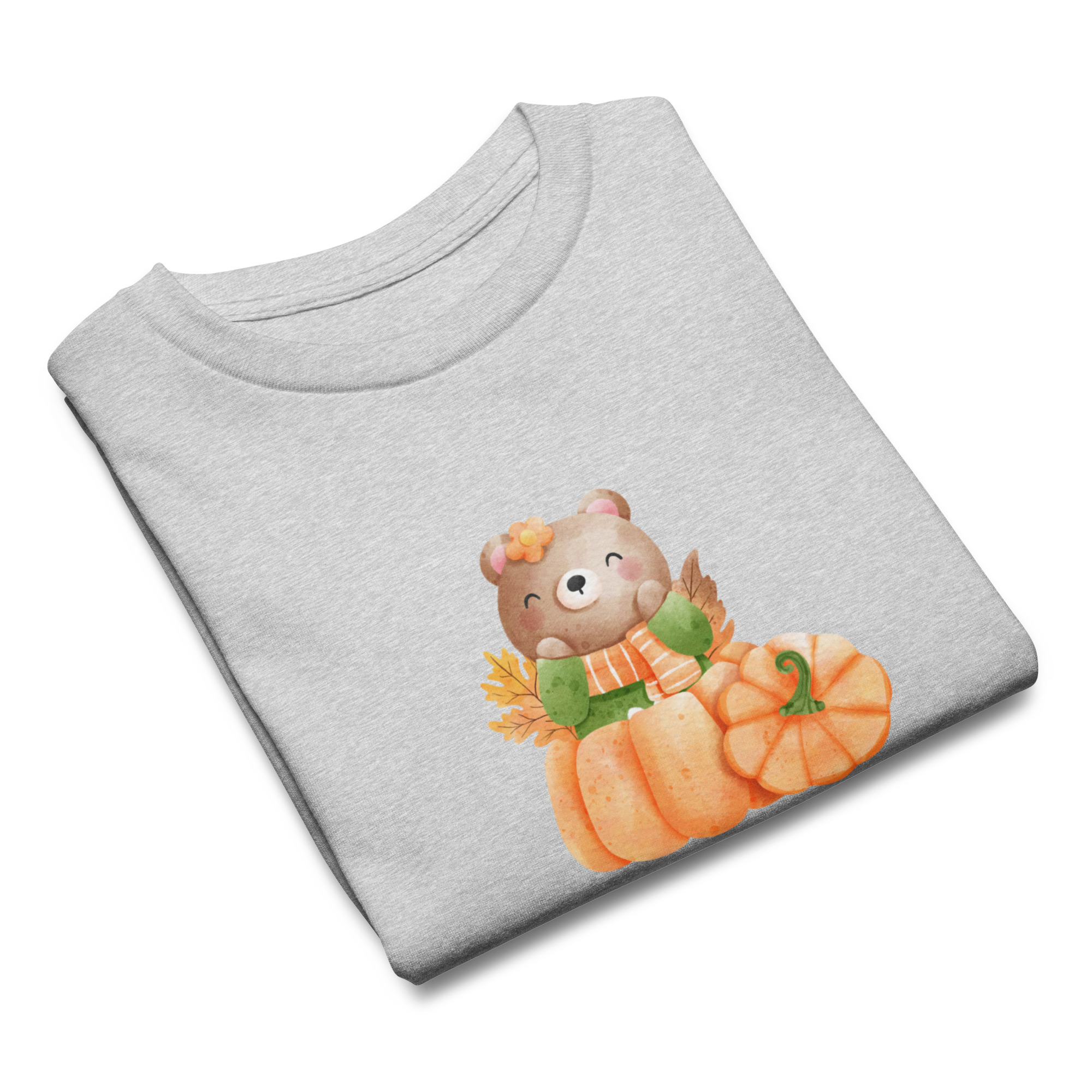 Camiseta para niño y niña con una simpática osita en una calabaza con hojas de otoño - Imagen 9