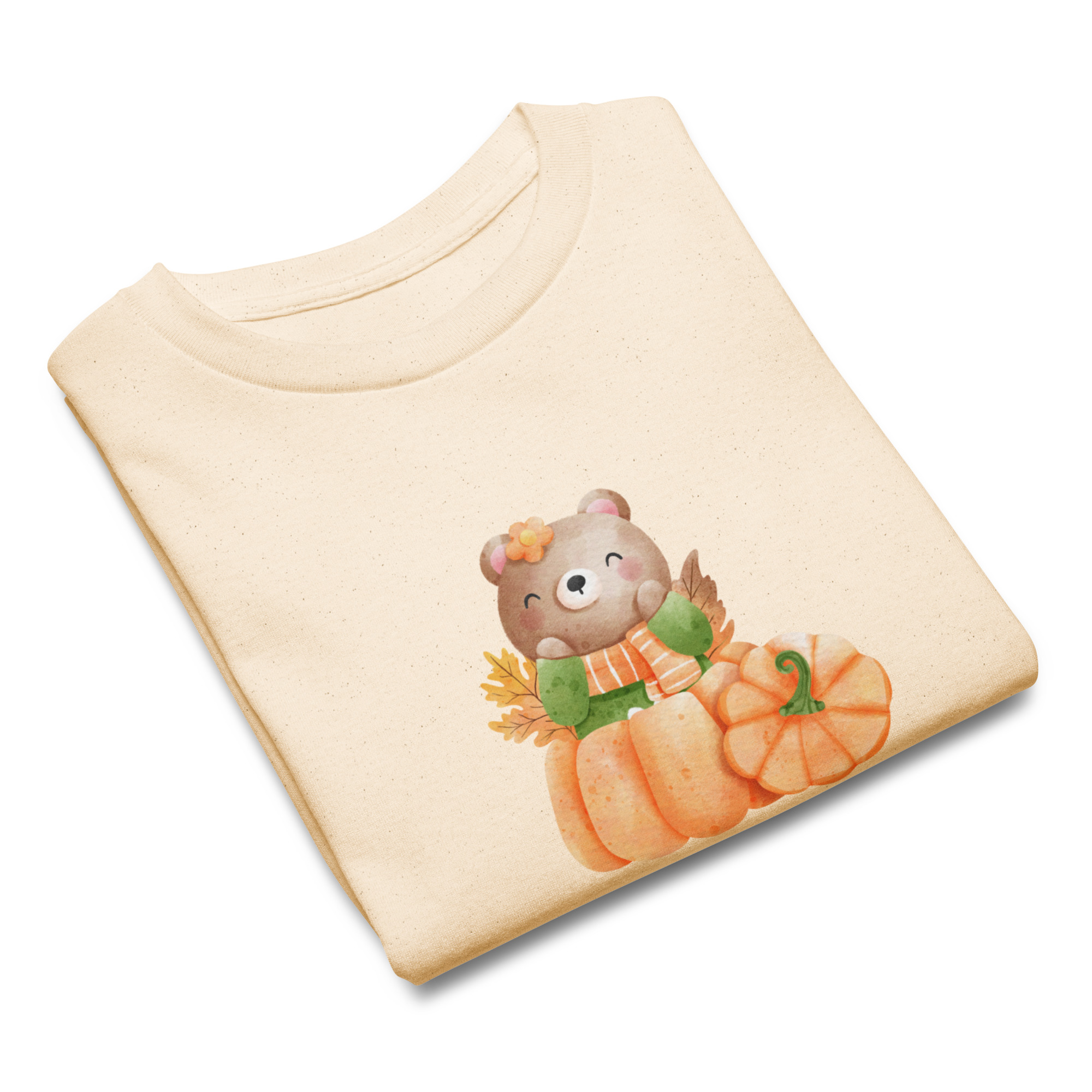 Camiseta para niño y niña con una simpática osita en una calabaza con hojas de otoño - Imagen 10