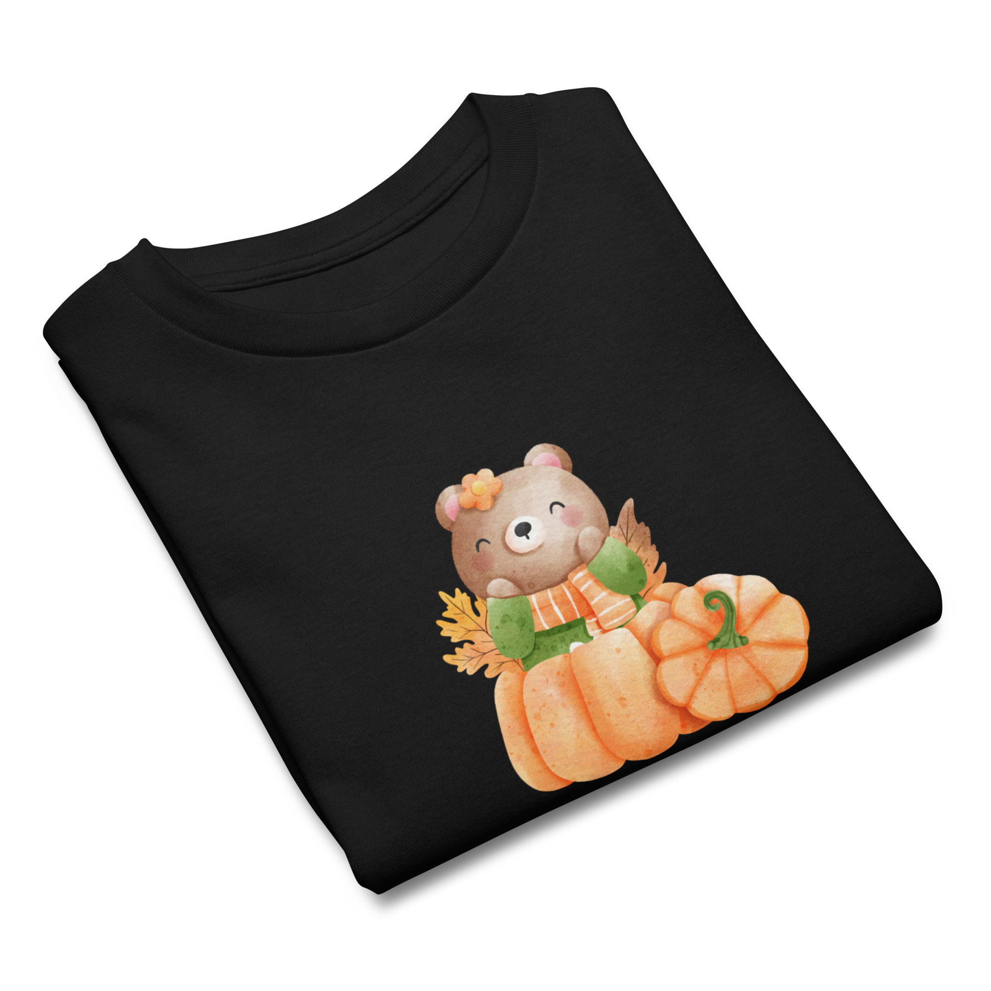Camiseta para niño y niña con una simpática osita en una calabaza con hojas de otoño - Imagen 6