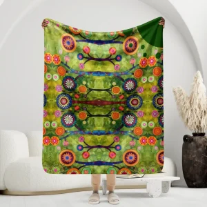 Manta de Reflejo con motivos coloridos de bosque en verde y naranja