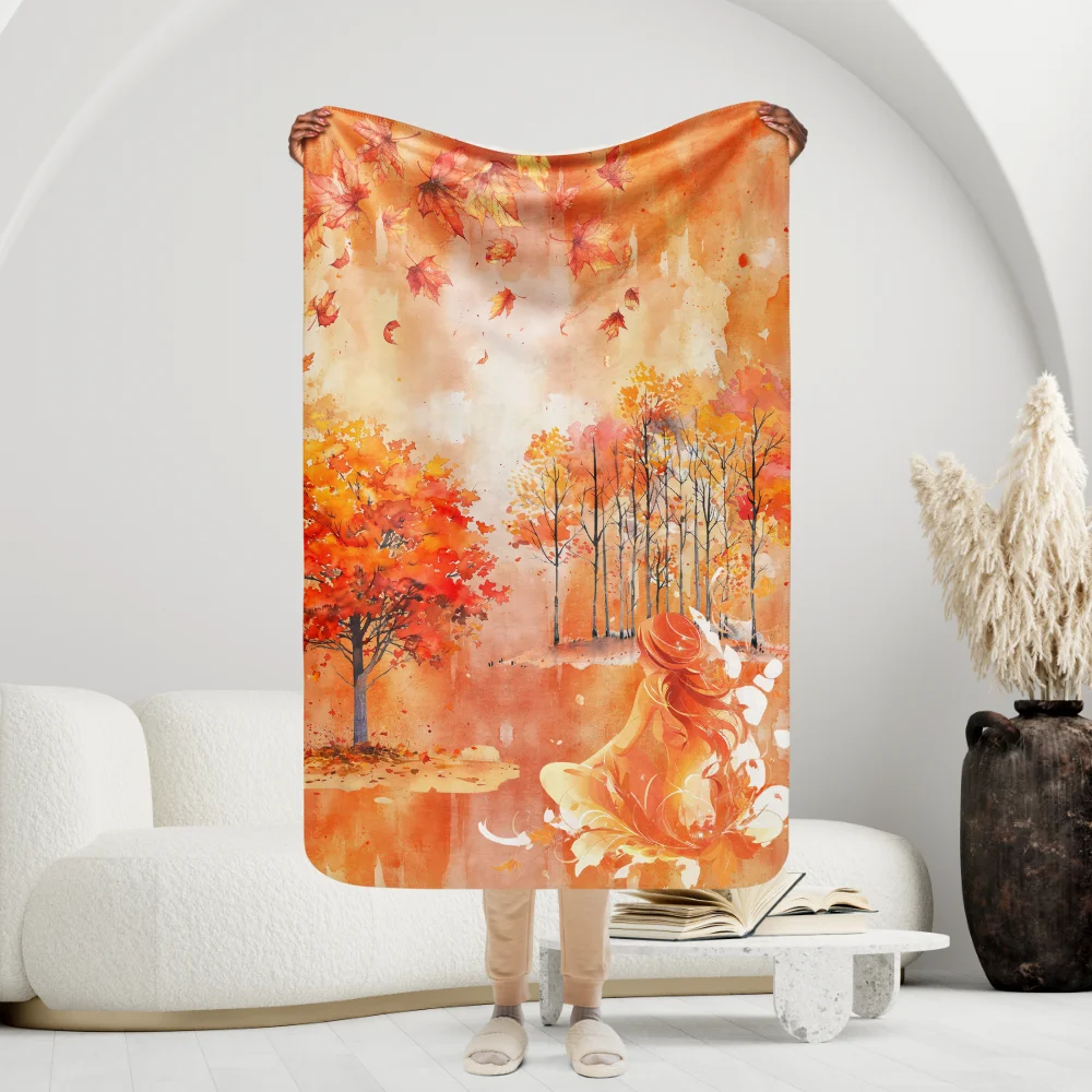 Manta mullida Sueños de otoño con árboles y chica de fantasía