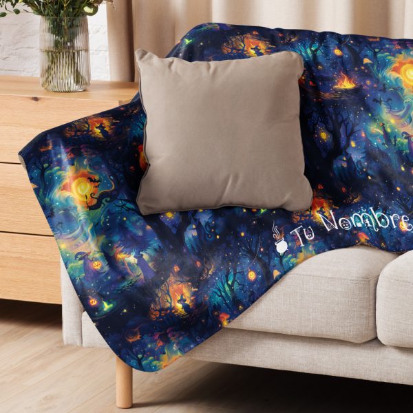 Manta de misterio mullida con motivos de magia y fuego en fondo azul [Personalizable] - Imagen 6
