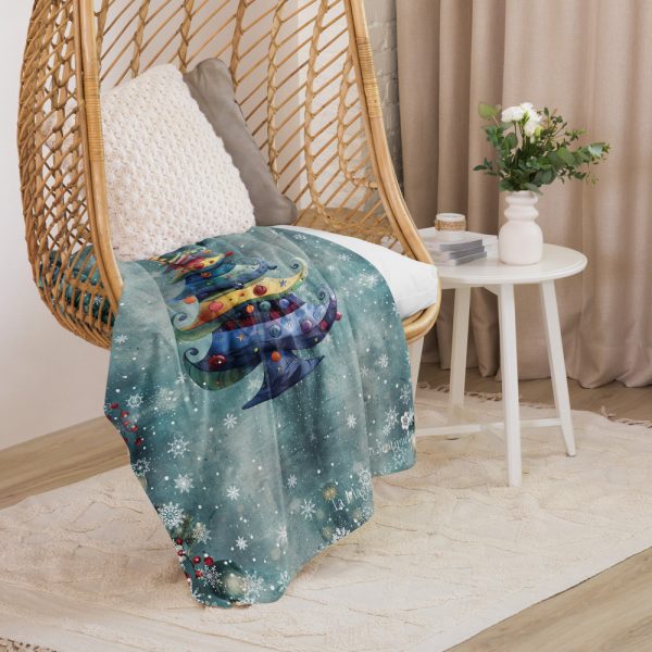 Manta con diseño de Árbol Mágico de colores sobre fondo de invierno y copos de nieve - Imagen 2