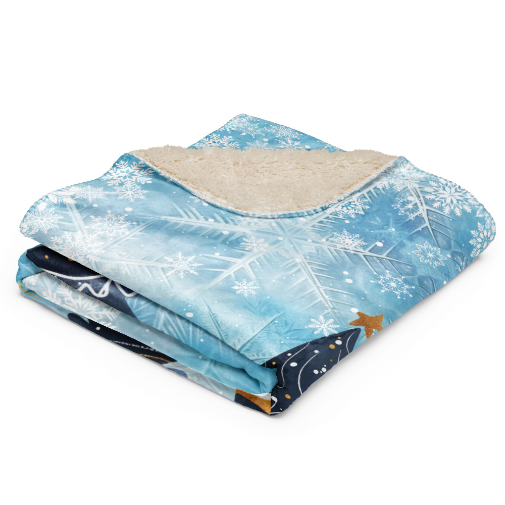 Manta con diseño de Abetos azules de invierno con estrellas doradas y fondo de nieve - Imagen 5