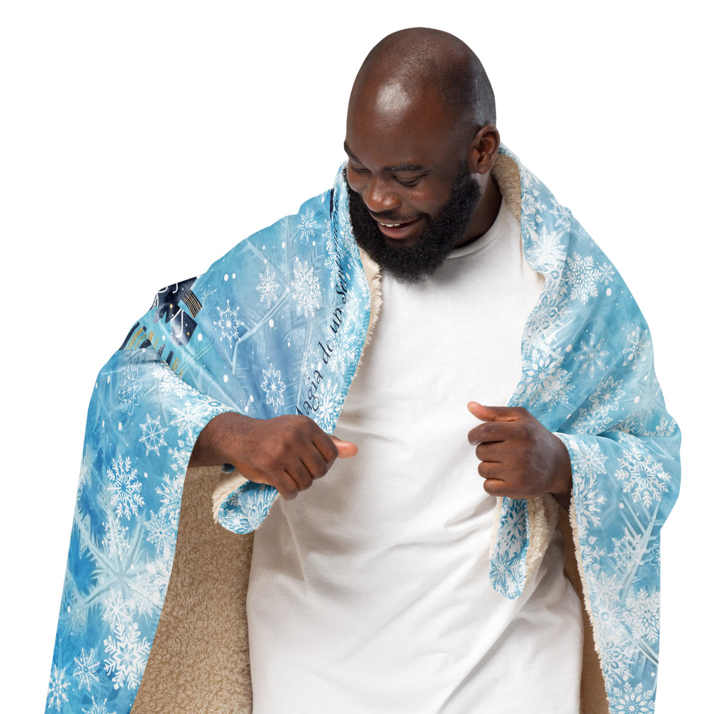 Manta con diseño de Abetos azules de invierno con estrellas doradas y fondo de nieve - Imagen 4