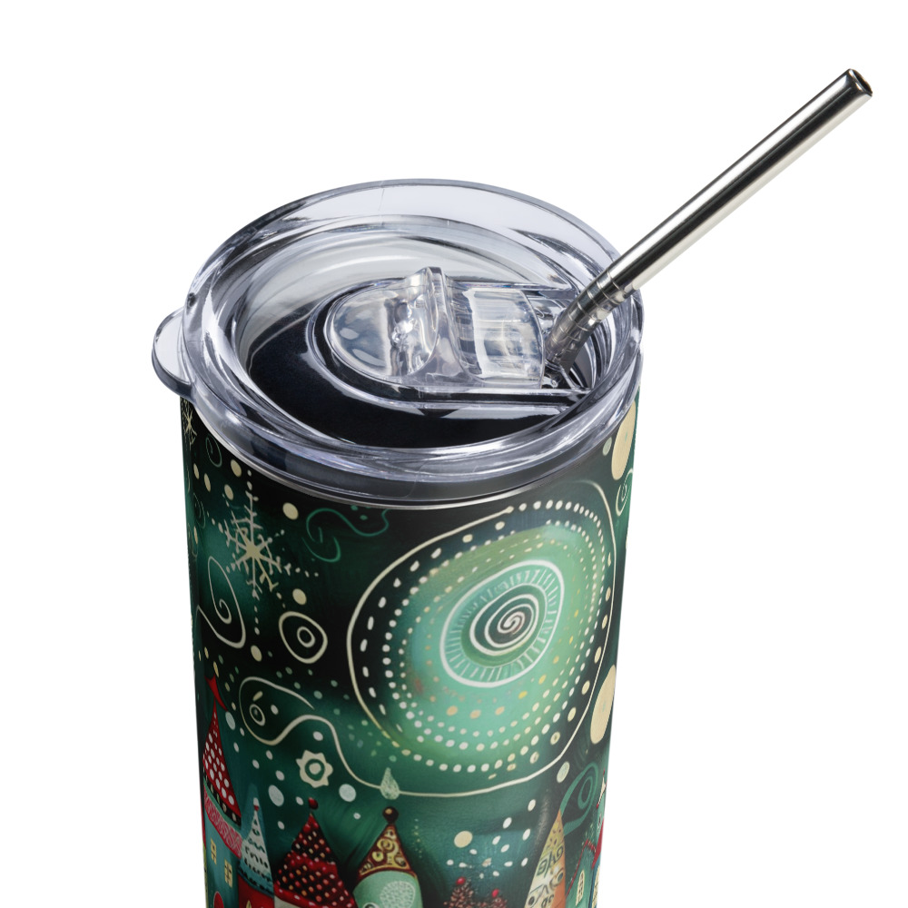 Vaso de acero inoxidable con Bonita Aldea de Cuento y dibujo de un tierno Reno - Imagen 7