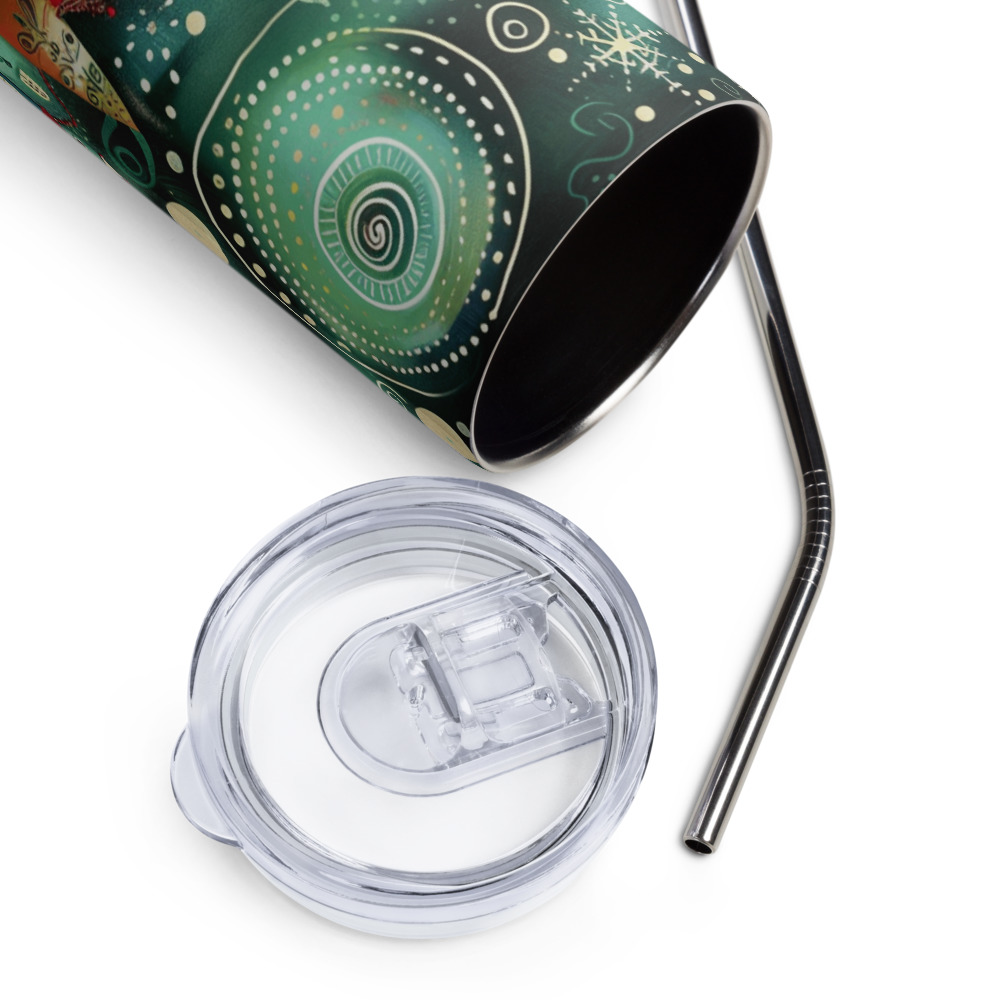 Vaso de acero inoxidable con Bonita Aldea de Cuento y dibujo de un tierno Reno - Imagen 6