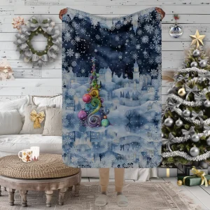 Manta con diseño de Árbol de Caramelo con colores y fondo de invierno