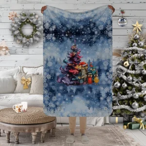 Manta con diseño de Árbol de colores y Familia de Buhos