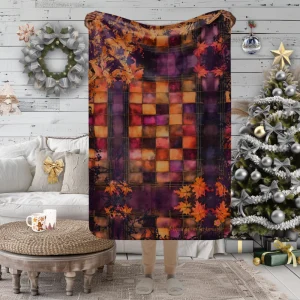 Manta de Refugio con motivos de Vidrieras rústicas, Hojas de Otoño y Manchas decorativas