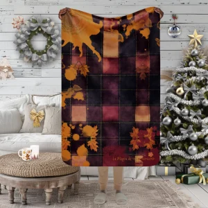 Manta de Elevación con Cuadros Burdeos y Manchas de creatividad ambar