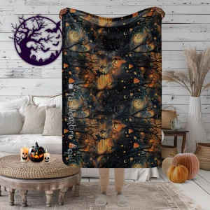 Manta de misterio mullida con motivos de bosque mágico en fondo de noche y luna [Personalizable]