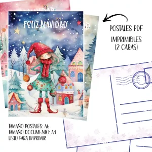 Postales de Navidad "Aldeas de Cuento" | Digitales para Imprimir | 5 postales | Frontal y trasera