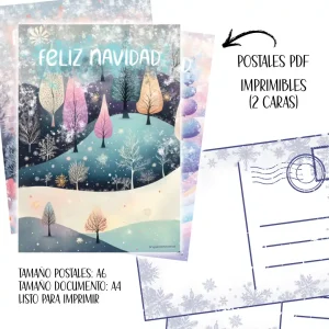 Postales Mundos de Tiza | Digitales para Imprimir | 12 postales | Frontal y trasera | Tonos Pastel