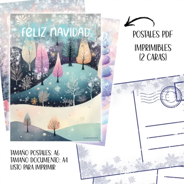 Postales Mundos de Tiza | Digitales para Imprimir | 12 postales | Frontal y trasera | Tonos Pastel