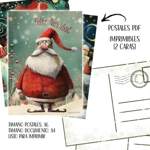 Postales de Navidad "Un Noel Peculiar" | Digitales para Imprimir | 5 postales | Frontal y trasera
