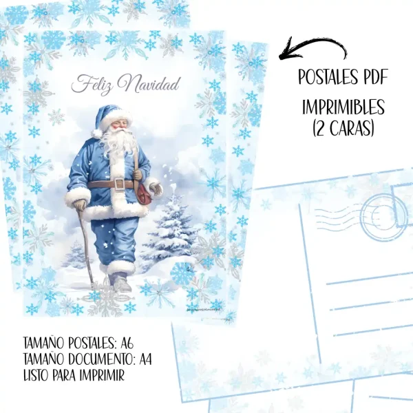 Postales Navidad Azul | Digitales para Imprimir | 10 postales | Frontal y trasera | Elegantes | Tradicionales