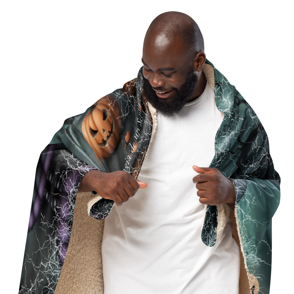 Manta de misterio mullida con niña brujita de estilo victoriano en fondo tenebroso con calabazas - Imagen 5