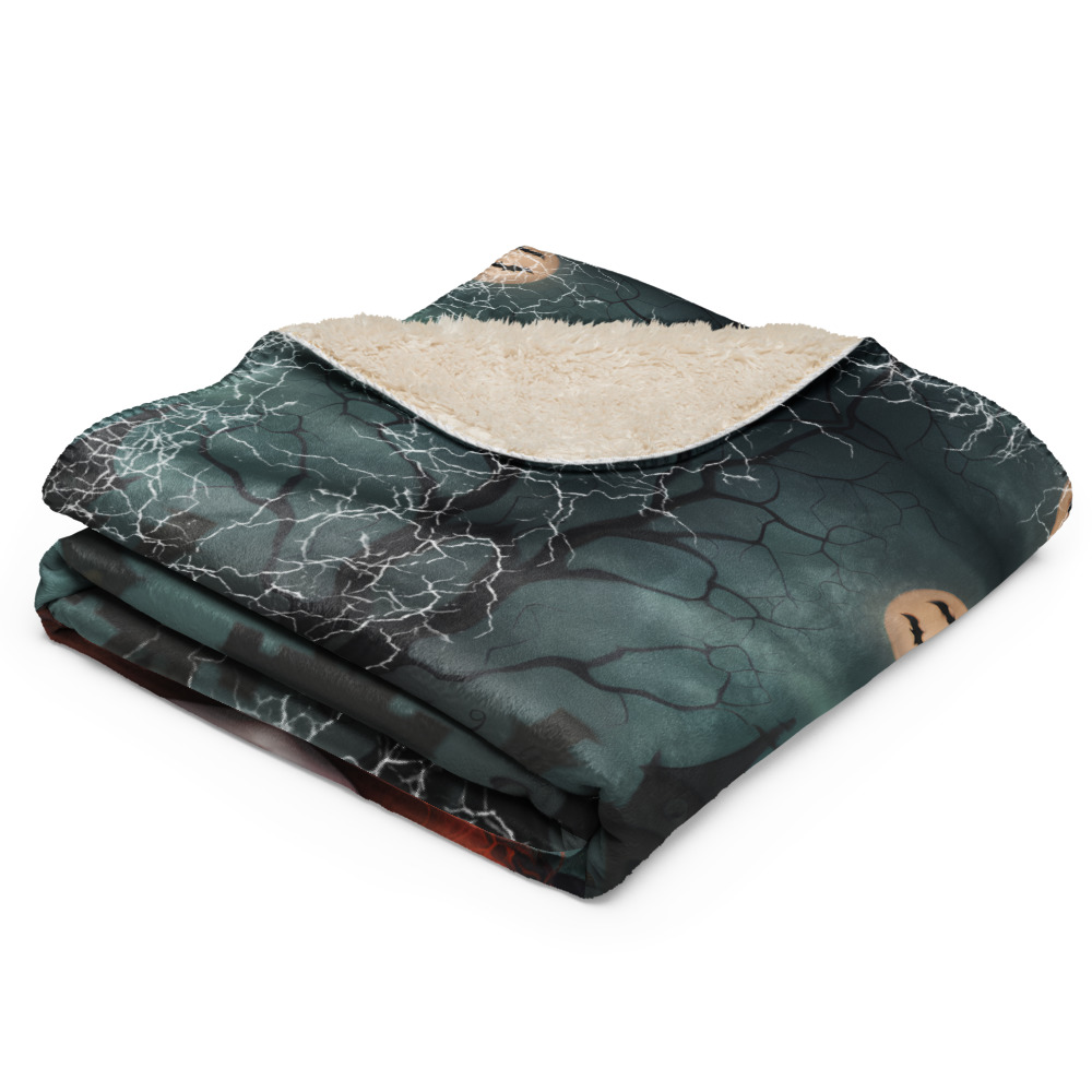 Manta de misterio mullida con niña brujita de estilo victoriano en fondo tenebroso con calabazas - Imagen 6