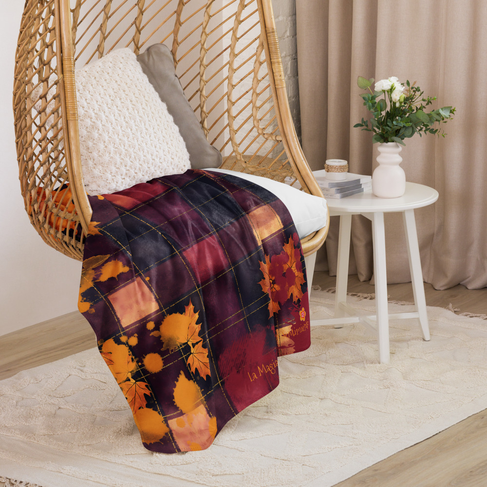 Manta de Elevación con Cuadros Burdeos y Manchas de creatividad ambar - Imagen 2