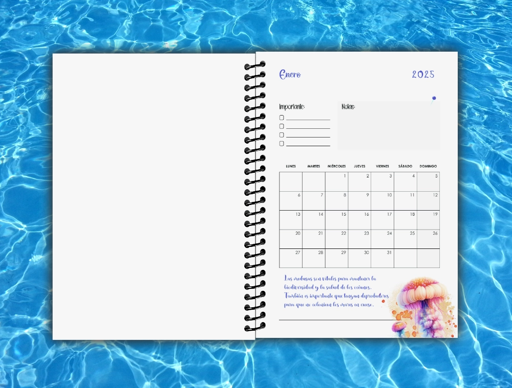 Agenda Semanal Océano Profundo 2025 en color y encuadernación en espiral - Imagen 2