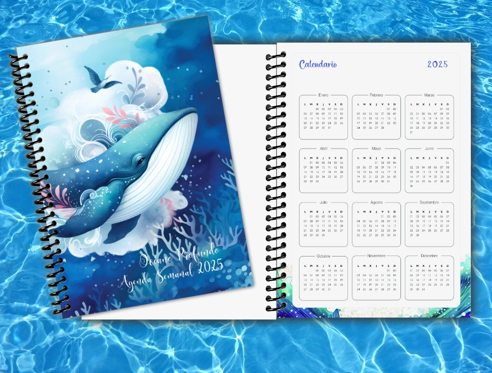 Agenda Semanal Océano Profundo 2025 en color y encuadernación en espiral