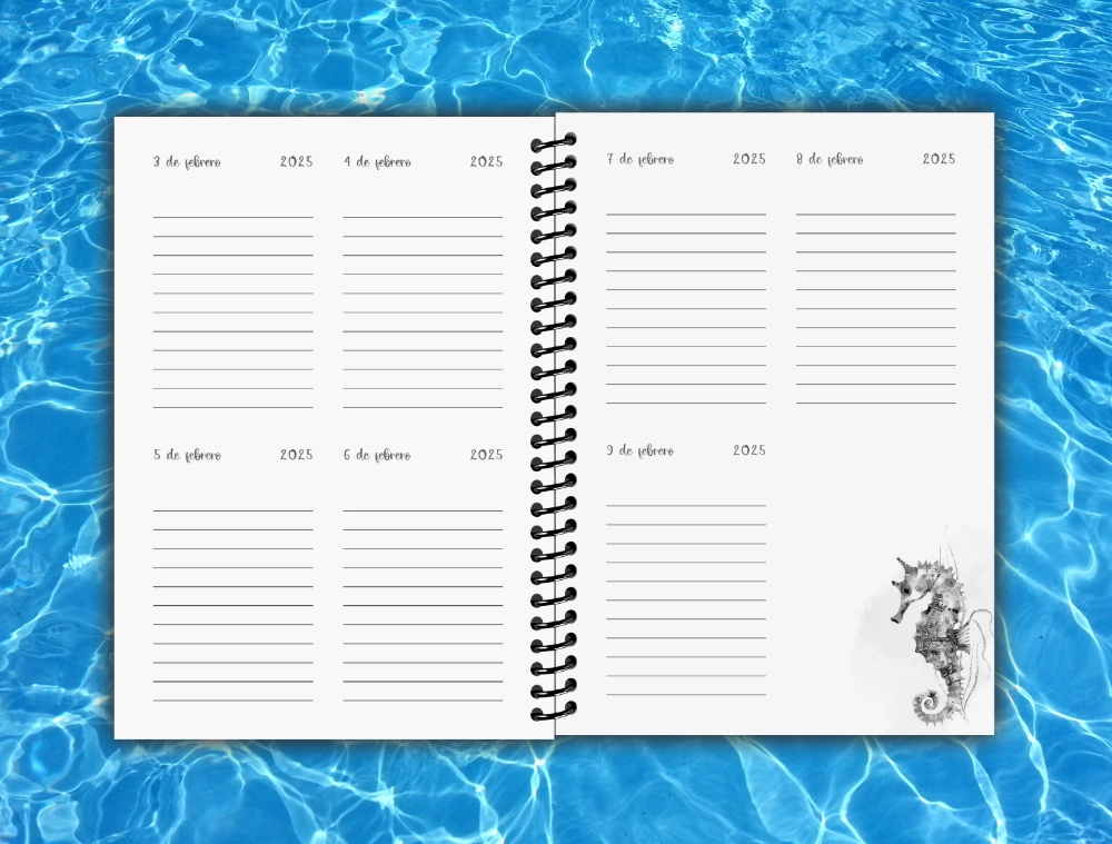 Agenda Semanal Océano Profundo 2025 en blanco y negro y encuadernación en espiral - Imagen 3