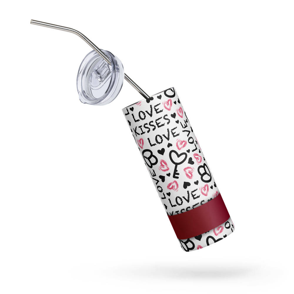 Vaso de acero inoxidable con patrón de llaves y corazones de amor - Imagen 5