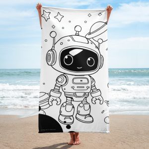 Toalla con dibujo de bonito robot con fondo en blanco