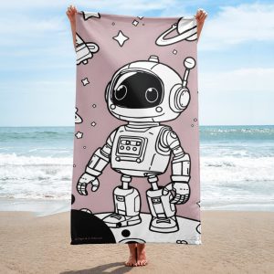 Toalla con dibujo de bonito robot con fondo en color