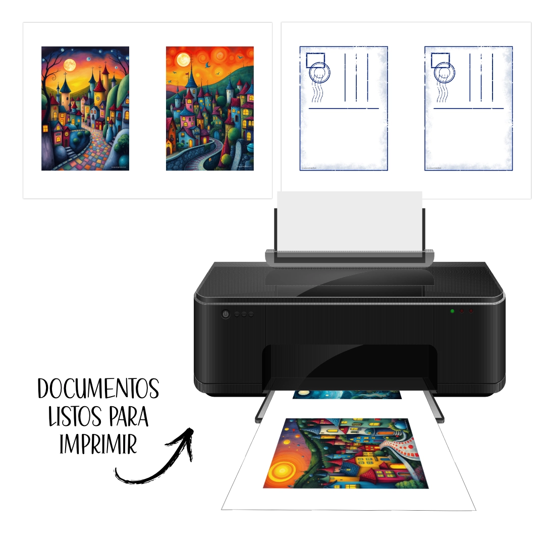 Postales Artísticas Coloridas "Pueblos Expresionistas" | Digitales para Imprimir | 12 postales | Frontal y trasera - Imagen 3