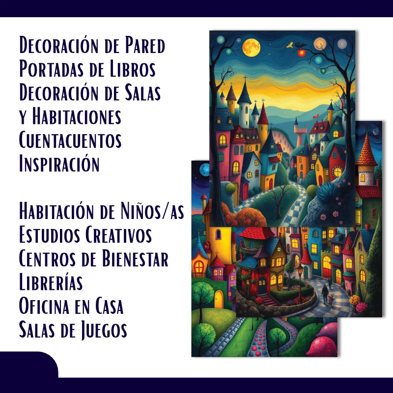 Fondos de Pintura Digital de Pueblo Expresionista de Fantasía Coloristas - Para pósters, cuadros, postales, dispositivos y creaciones artísticas - Imagen 5